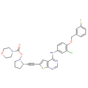 833478-03-8  4-Morpholinecarboxylic acid,(3S,5S)-5-[[4-[[3-chloro-4-[(3-fluorophenyl)methoxy]phenyl]amino]thieno[2,3-d]pyrimidin-6-yl]ethynyl]-3-pyrrolidinyl ester