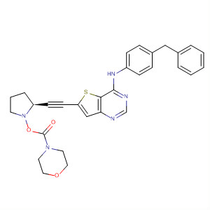 833478-06-1  4-Morpholinecarboxylic acid,(3R,5S)-5-[[4-[[4-(phenylmethyl)phenyl]amino]thieno[3,2-d]pyrimidin-6-yl]ethynyl]-3-pyrrolidinyl ester