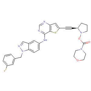 833478-15-2  4-Morpholinecarboxylic acid,(3S,5R)-5-[[4-[[1-[(3-fluorophenyl)methyl]-1H-indazol-5-yl]amino]thieno[3,2-d]pyrimidin-6-yl]ethynyl]-3-pyrrolidinyl ester