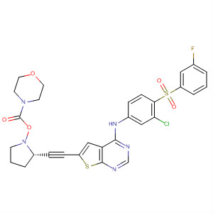 833478-29-8  4-Morpholinecarboxylic acid,(3S,5S)-5-[[4-[[3-chloro-4-[(3-fluorophenyl)sulfonyl]phenyl]amino]thieno[2,3-d]pyrimidin-6-yl]ethynyl]-3-pyrrolidinyl ester