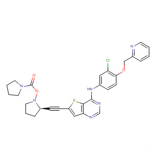 833478-85-6  1-Pyrrolidinecarboxylic acid,(3S,5R)-5-[[4-[[3-chloro-4-(2-pyridinylmethoxy)phenyl]amino]thieno[3,2-d]pyrimidin-6-yl]ethynyl]-3-pyrrolidinyl ester