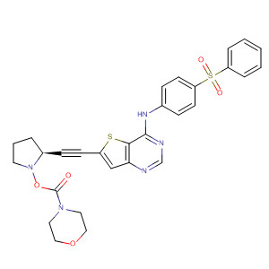 833478-89-0  4-Morpholinecarboxylic acid,(3R,5S)-5-[[4-[[4-(phenylsulfonyl)phenyl]amino]thieno[3,2-d]pyrimidin-6-yl]ethynyl]-3-pyrrolidinyl ester