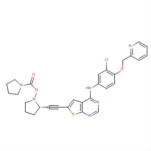 833479-32-6  1-Pyrrolidinecarboxylic acid,(3R,5S)-5-[[4-[[3-chloro-4-(2-pyridinylmethoxy)phenyl]amino]thieno[2,3-d]pyrimidin-6-yl]ethynyl]-3-pyrrolidinyl ester