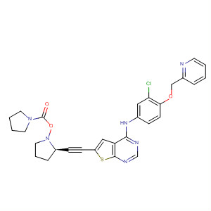 833479-36-0  1-Pyrrolidinecarboxylic acid,(3R,5R)-5-[[4-[[3-chloro-4-(2-pyridinylmethoxy)phenyl]amino]thieno[2,3-d]pyrimidin-6-yl]ethynyl]-3-pyrrolidinyl ester