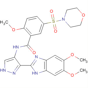 825617-80-9  Benzamide,N-[3-(5,6-dimethoxy-1H-benzimidazol-2-yl)-1H-pyrazol-4-yl]-2-methoxy-5-(4-morpholinylsulfonyl)-