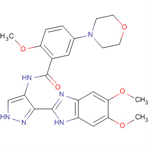 825618-89-1  Benzamide,N-[3-(5,6-dimethoxy-1H-benzimidazol-2-yl)-1H-pyrazol-4-yl]-2-methoxy-5-(4-morpholinyl)-