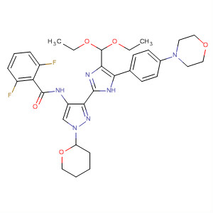 825622-35-3  Benzamide,N-[3-[4-(diethoxymethyl)-5-[4-(4-morpholinyl)phenyl]-1H-imidazol-2-yl]-1-(tetrahydro-2H-pyran-2-yl)-1H-pyrazol-4-yl]-2,6-difluoro-