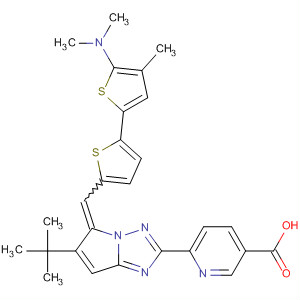 827020-96-2  3-Pyridinecarboxylic acid,6-[5-[[5'-(dimethylamino)-4'-methyl[2,2'-bithiophen]-5-yl]methylene]-6-(1,1-dimethylethyl)-5H-pyrrolo[1,2-b][1,2,4]triazol-2-yl]-