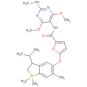 827339-10-6  2-Furancarboxamide,5-[[2,3-dihydro-1,1,6-trimethyl-3-(1-methylethyl)-1H-1-silainden-5-yl]oxy]-N-[4,6-dimethoxy-2-(methylamino)-5-pyrimidinyl]-