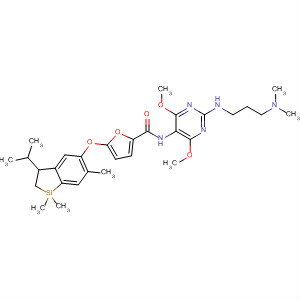 827339-12-8  2-Furancarboxamide,5-[[2,3-dihydro-1,1,6-trimethyl-3-(1-methylethyl)-1H-1-silainden-5-yl]oxy]-N-[2-[[3-(dimethylamino)propyl]amino]-4,6-dimethoxy-5-pyrimidinyl]-