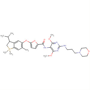 827339-13-9  2-Furancarboxamide,5-[[2,3-dihydro-1,1,6-trimethyl-3-(1-methylethyl)-1H-1-silainden-5-yl]oxy]-N-[4,6-dimethoxy-2-[[3-(4-morpholinyl)propyl]amino]-5-pyrimidinyl]-