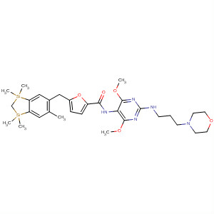 827339-44-6  2-Furancarboxamide,5-[(2,3-dihydro-1,1,3,3,6-pentamethyl-1H-1,3-disilainden-5-yl)methyl]-N-[4,6-dimethoxy-2-[[3-(4-morpholinyl)propyl]amino]-5-pyrimidinyl]-
