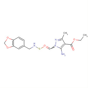 828245-62-1  1H-Pyrazole-4-carboxylic acid,5-amino-1-[[(1,3-benzodioxol-5-ylmethyl)amino]thioxomethyl]-3-methyl-,ethyl ester