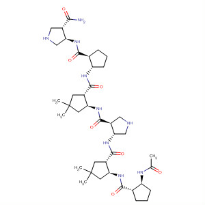 819803-19-5  3-Pyrrolidinecarboxamide,4-[[[(1S,2S)-2-[[[(1S,2S)-2-(acetylamino)cyclopentyl]carbonyl]amino]-4,4-dimethylcyclopentyl]carbonyl]amino]-N-[(1S,2S)-2-[[[(1S,2S)-2-[[[(3R,4S)-4-(aminocarbonyl)-3-pyrrolidinyl]amino]carbonyl]cyclopentyl]amino]carbonyl]-4,4-dime