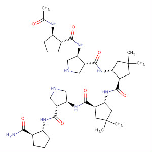 819803-21-9  3-Pyrrolidinecarboxamide,4-[[[(1R,2R)-2-(acetylamino)cyclopentyl]carbonyl]amino]-N-[(1R,2R)-2-[[[(1R,2R)-2-[[[(3S,4R)-4-[[[(1R,2R)-2-(aminocarbonyl)cyclopentyl]amino]carbonyl]-3-pyrrolidinyl]amino]carbonyl]-4,4-dimethylcyclopentyl]amino]carbonyl]-4,4-dime