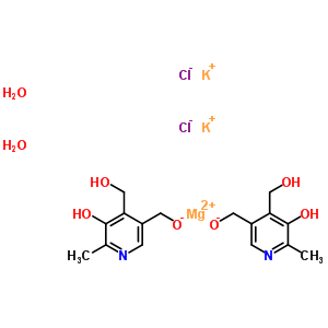 132517-86-3  3,4-pyridinedimethanol, 5-hydroxy-6-methyl-, magnesium potassium salt (2:1:2), dihydrochloride, dihydrate
