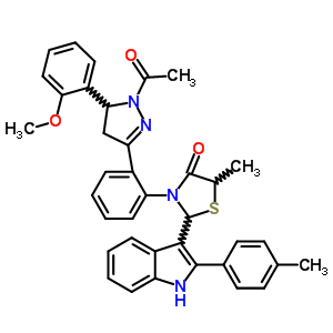 133405-36-4  3-{2-[1-acetyl-5-(2-methoxyphenyl)-4,5-dihydro-1H-pyrazol-3-yl]phenyl}-5-methyl-2-[2-(4-methylphenyl)-1H-indol-3-yl]-1,3-thiazolidin-4-one