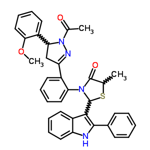 133405-38-6  3-{2-[1-acetyl-5-(2-methoxyphenyl)-4,5-dihydro-1H-pyrazol-3-yl]phenyl}-5-methyl-2-(2-phenyl-1H-indol-3-yl)-1,3-thiazolidin-4-one