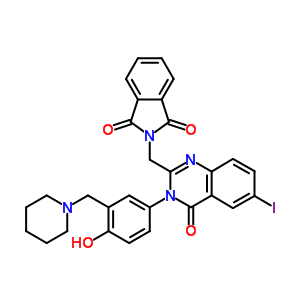 134700-44-0  2-({3-[4-hydroxy-3-(piperidin-1-ylmethyl)phenyl]-6-iodo-4-oxo-3,4-dihydroquinazolin-2-yl}methyl)-1H-isoindole-1,3(2H)-dione