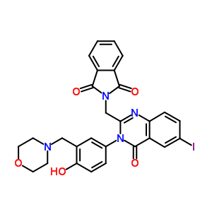 134700-45-1  2-({3-[4-hydroxy-3-(morpholin-4-ylmethyl)phenyl]-6-iodo-4-oxo-3,4-dihydroquinazolin-2-yl}methyl)-1H-isoindole-1,3(2H)-dione