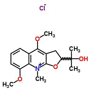 143436-46-8  2-(1-hydroxy-1-methylethyl)-4,8-dimethoxy-9-methyl-2,3-dihydrofuro[2,3-b]quinolin-9-ium chloride