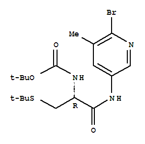 850411-22-2  Carbamic acid,[(1R)-2-[(6-bromo-5-methyl-3-pyridinyl)amino]-1-[[(1,1-dimethylethyl)thio]methyl]-2-oxoethyl]-,1,1-dimethylethyl ester (9CI)