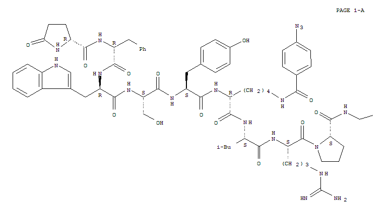 85371-77-3  Luteinizinghormone-releasing factor (swine),1-(5-oxo-D-proline)-2-D-phenylalanine-3-D-tryptophan-6-[N6-(4-azidobenzoyl)-D-lysine]-(9CI)