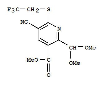 864685-30-3  3-Pyridinecarboxylicacid, 5-cyano-2-(dimethoxymethyl)-6-[(2,2,2-trifluoroethyl)thio]-, methyl ester