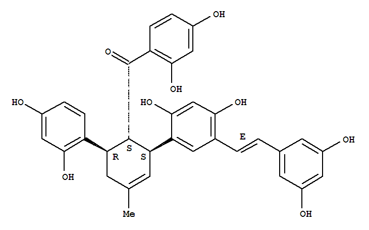 87853-51-8  Methanone,(2,4-dihydroxyphenyl)[(1S,2S,6R)-6-(2,4-dihydroxyphenyl)-2-[5-[(1E)-2-(3,5-dihydroxyphenyl)ethenyl]-2,4-dihydroxyphenyl]-4-methyl-3-cyclohexen-1-yl]-