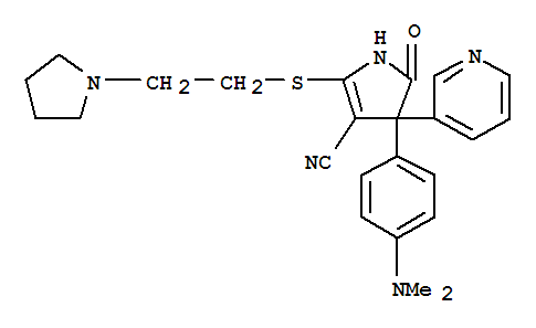 88709-68-6  1H-Pyrrole-3-carbonitrile,4-[4-(dimethylamino)phenyl]-4,5-dihydro-5-oxo-4-(3-pyridinyl)-2-[[2-(1-pyrrolidinyl)ethyl]thio]-