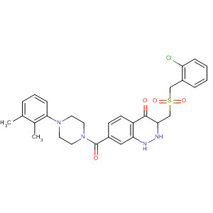 920530-13-8  2(1H)-Quinoxalinone,3-[[[(2-chlorophenyl)methyl]sulfonyl]methyl]-7-[[4-(2,3-dimethylphenyl)-1-piperazinyl]carbonyl]-3,4-dihydro-
