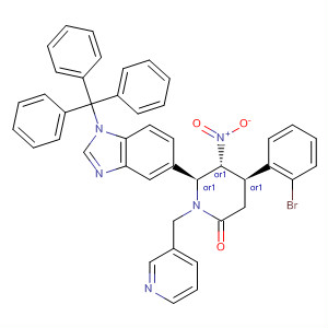 923002-73-7  2-Piperidinone,4-(2-bromophenyl)-5-nitro-1-(3-pyridinylmethyl)-6-[1-(triphenylmethyl)-1H-benzimidazol-5-yl]-, (4R,5R,6S)-rel-