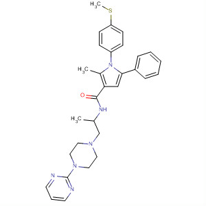 924645-17-0  1H-Pyrrole-3-carboxamide,2-methyl-N-[1-methyl-2-[4-(2-pyrimidinyl)-1-piperazinyl]ethyl]-1-[4-(methylthio)phenyl]-5-phenyl-