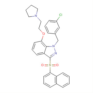 925447-65-0  1H-Indazole,1-[(3-chlorophenyl)methyl]-3-(1-naphthalenylsulfonyl)-7-[2-(1-pyrrolidinyl)ethoxy]-