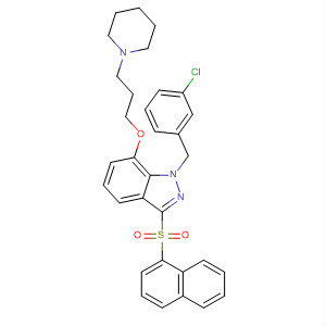 925448-12-0  1H-Indazole,1-[(3-chlorophenyl)methyl]-3-(1-naphthalenylsulfonyl)-7-[3-(1-piperidinyl)propoxy]-