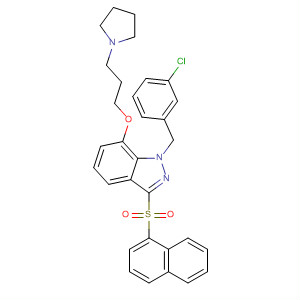 925448-13-1  1H-Indazole,1-[(3-chlorophenyl)methyl]-3-(1-naphthalenylsulfonyl)-7-[3-(1-pyrrolidinyl)propoxy]-