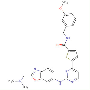 925919-03-5  2-Thiophenecarboxamide,5-[2-[[2-[(dimethylamino)methyl]-6-benzoxazolyl]amino]-4-pyrimidinyl]-N-[(3-methoxyphenyl)methyl]-