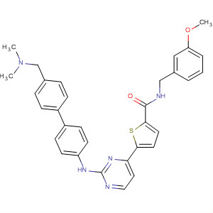 925919-16-0  2-Thiophenecarboxamide,5-[2-[[4'-[(dimethylamino)methyl][1,1'-biphenyl]-4-yl]amino]-4-pyrimidinyl]-N-[(3-methoxyphenyl)methyl]-