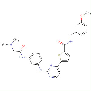 925919-29-5  2-Thiophenecarboxamide,5-[2-[[3-[[2-(dimethylamino)acetyl]amino]phenyl]amino]-4-pyrimidinyl]-N-[(3-methoxyphenyl)methyl]-