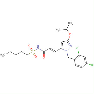 926299-70-9  2-Propenamide,3-[1-[(2,4-dichlorophenyl)methyl]-3-(1-methylethoxy)-1H-pyrazol-5-yl]-N-(pentylsulfonyl)-, (2E)-