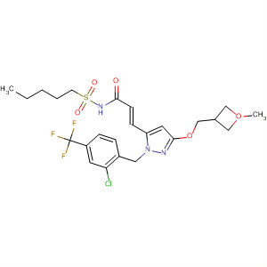926299-90-3  2-Propenamide,3-[1-[[2-chloro-4-(trifluoromethyl)phenyl]methyl]-3-[(3-methyl-3-oxetanyl)methoxy]-1H-pyrazol-5-yl]-N-(pentylsulfonyl)-, (2E)-