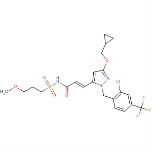 926299-96-9  2-Propenamide,3-[1-[[2-chloro-4-(trifluoromethyl)phenyl]methyl]-3-(cyclopropylmethoxy)-1H-pyrazol-5-yl]-N-[(3-methoxypropyl)sulfonyl]-, (2E)-