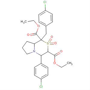 927422-07-9  1H-Pyrrolo[2,1-c][1,4]thiazine-1,3-dicarboxylic acid,4-(4-chlorophenyl)-1-[(4-chlorophenyl)methyl]hexahydro-, 1,3-diethylester, 2,2-dioxide