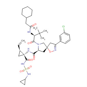 928058-60-0  1-Oxa-2,7-diazaspiro[4.4]non-2-ene-8-carboxamide,3-(3-chlorophenyl)-7-[(2S)-2-[(2-cyclohexylacetyl)amino]-3,3-dimethyl-1-oxobutyl]-N-[(1R,2S)-1-[[[(cyclopropylamino)sulfonyl]amino]carbonyl]-2-ethenylcyclopropyl]-, (5S,8S)-