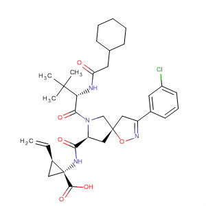928058-89-3  Cyclopropanecarboxylic acid,1-[[[(5S,8S)-3-(3-chlorophenyl)-7-[(2S)-2-[(2-cyclohexylacetyl)amino]-3,3-dimethyl-1-oxobutyl]-1-oxa-2,7-diazaspiro[4.4]non-2-en-8-yl]carbonyl]amino]-2-ethenyl-, (1R,2S)-