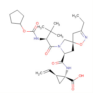 928060-17-7  Cyclopropanecarboxylic acid,1-[[[(5S,8S)-7-[(2S)-2-[[(cyclopentyloxy)carbonyl]amino]-3,3-dimethyl-1-oxobutyl]-3-ethyl-1-oxa-2,7-diazaspiro[4.4]non-2-en-8-yl]carbonyl]amino]-2-ethenyl-, (1R,2S)-