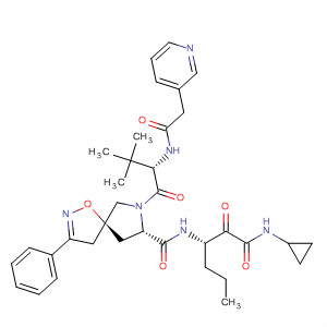 928060-28-0  1-Oxa-2,7-diazaspiro[4.4]non-2-ene-8-carboxamide,N-[(1S)-1-[2-(cyclopropylamino)-2-oxoacetyl]butyl]-7-[(2S)-3,3-dimethyl-1-oxo-2-[[2-(3-pyridinyl)acetyl]amino]butyl]-3-phenyl-, (5S,8S)-