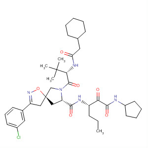 928061-14-7  1-Oxa-2,7-diazaspiro[4.4]non-2-ene-8-carboxamide,3-(3-chlorophenyl)-7-[(2S)-2-[(2-cyclohexylacetyl)amino]-3,3-dimethyl-1-oxobutyl]-N-[(1S)-1-[2-(cyclopentylamino)-2-oxoacetyl]butyl]-, (5S,8S)-