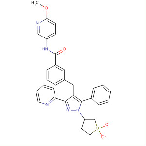919095-98-0  Benzamide,N-(6-methoxy-3-pyridinyl)-3-[[5-phenyl-3-(2-pyridinyl)-1-(tetrahydro-1,1-dioxido-3-thienyl)-1H-pyrazol-4-yl]methyl]-