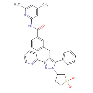 919096-16-5  Benzamide,N-(4,6-dimethyl-2-pyridinyl)-3-[[5-phenyl-3-(2-pyridinyl)-1-(tetrahydro-1,1-dioxido-3-thienyl)-1H-pyrazol-4-yl]methyl]-